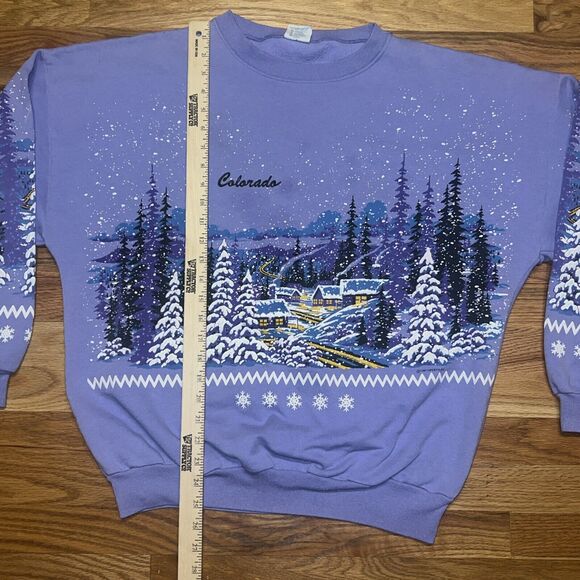 Vintage 90s Puff Paint Colorado Mountains Graphic Sweatshirt USA Womens Size M/L - Picture 4 of 11